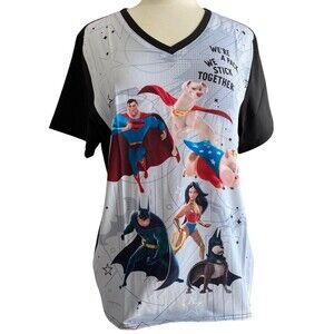 Tooniforms Cherokee Super Pets DC Comics V Neck Scrub Top Size Large- NEW